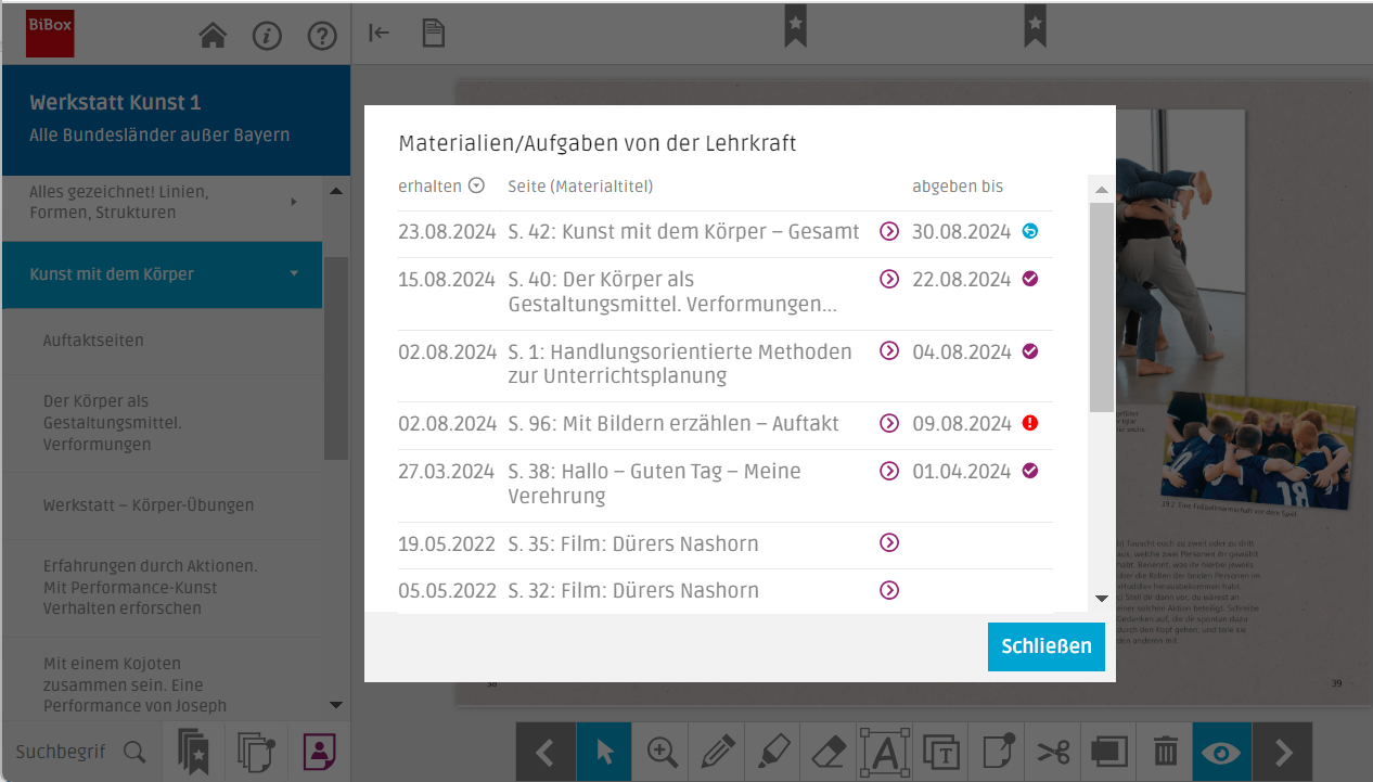 Screenshot Dashboard Schüler